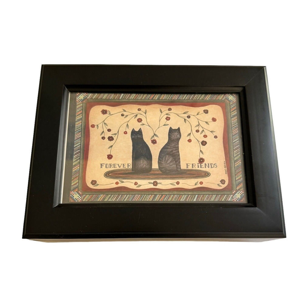 Vintage Sankyo Wooden Musical Jewelry Box with Picture Frame on Lid Velvet Lined
